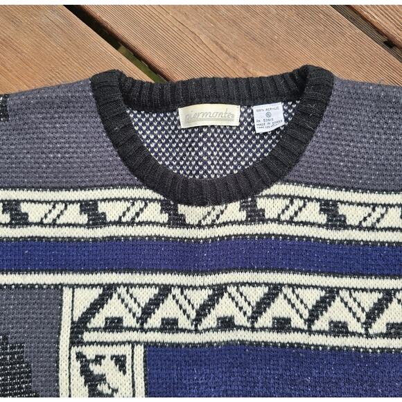 Vintage Piermonte 90s Geometric Crewneck Sweater XL Cosby Grandpa Retro - Picture 2 of 5